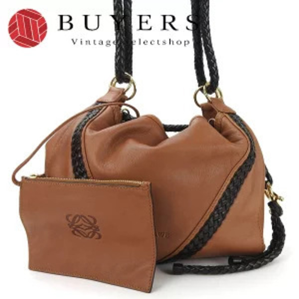 Loewe One Shoulder Hobo Bag Leather Brown Clutch shoulder